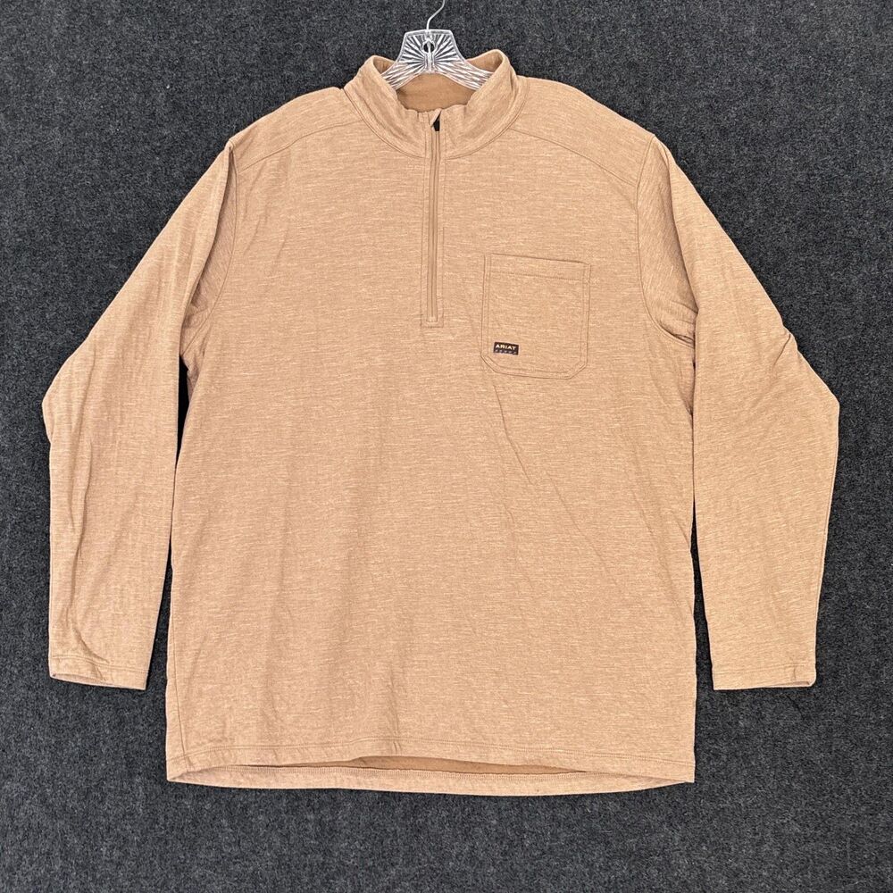 Ariat Rebar Pullover Mens XL Brown Quarter Zip Work Shirt Sweatshirt Pocket